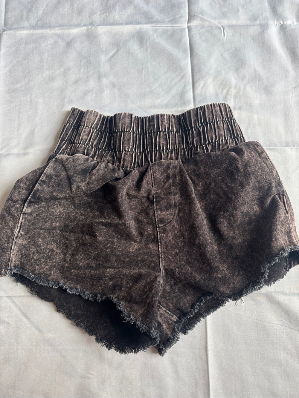 High-Rise Washed Black Elastic-Waist Women’s Shorts